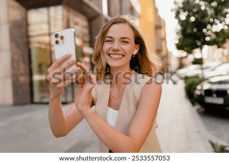 Similar – Image, Stock Photo Blonde Woman in the Algarve, Portugal in the summer of 2022.