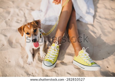 Image, Stock Photo Young hipster woman playing the guitar outside the forest park of the city. Having fun learning a new skill, music play seasonal style. Young short hair girl. Copy space