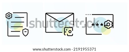 Edit System Mail Preferences , Configure Security Policies and Password Strength Configuration icons vector design