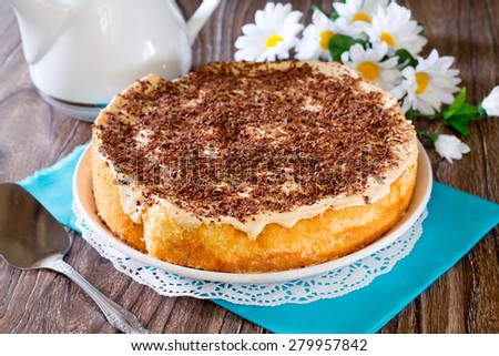 Sponge cake with whipped cream and condensed milk