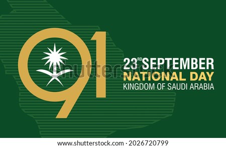 Banner design of 91 Year Saudi Arabia National Day. 23 September. Vector Illustration.
