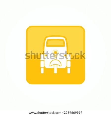 Three wheeler. Rick Shaw Sign. Taxi or parking logo. Tuk tuk. Minimalist design. Vector Illustration.