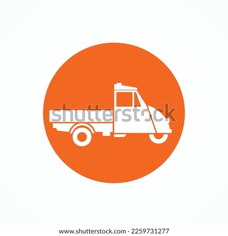 Trimak Three wheeler. Rick Shaw Sign. Taxi or parking logo. Tuk tuk. Minimalist design. Vector Illustration.