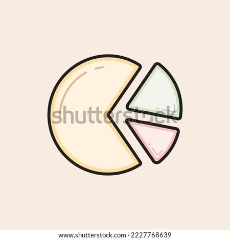 Pie chart filled icon with circular colorful portions and reflexes.