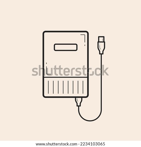 External Hard Drive outline icon with wire and reflexes.