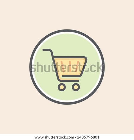 Creative shopping cart filled icon with wheels inside a green circle background