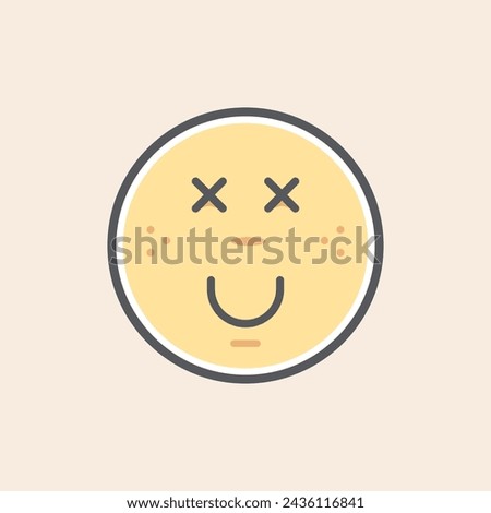 Happy yellow emoji filled icon with UX mouth and eyes concept and freckles