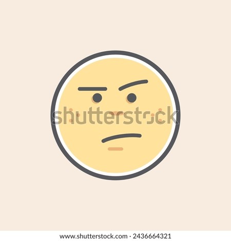 Cute yellow emoji filled icon with frustrated face and freckles