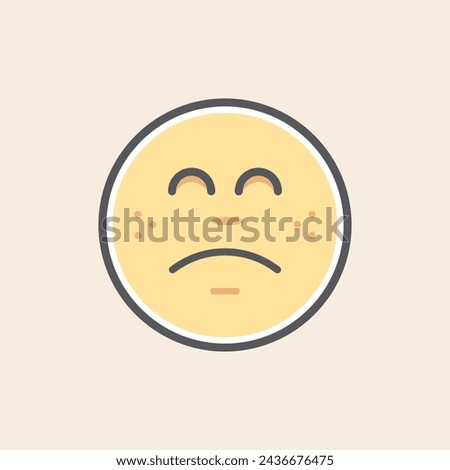 Cute yellow emoji filled icon with sad face and freckles