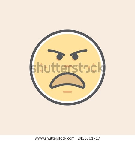 Cute yellow emoji filled icon with furious face and freckles