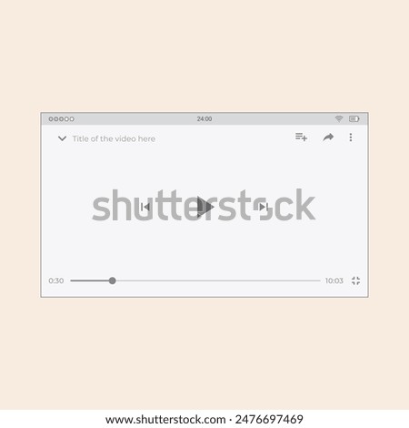 Horizontal Smartphone video player screen with timeline. Vector mobile wireframe editable design for mobile, with sample data and real user interface graphic details ready for ux and ui projects.