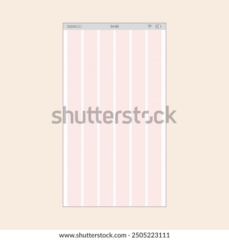 6 Columns Vertical Grid and guide for Smartphone App Designers. Vector mobile wireframe editable design for mobile, with sample data and real user interface graphic details ready for ux ui projects