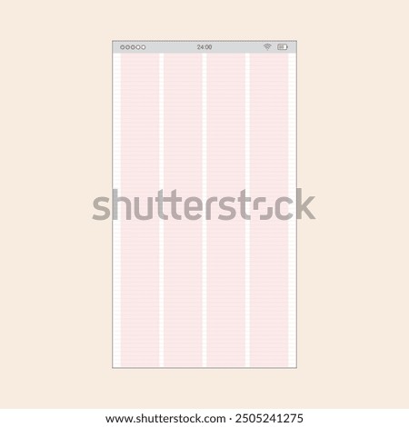 4 Columns Vertical Grid and guide for Smartphone App Designers. Vector mobile wireframe editable design for mobile, with sample data and real user interface graphic details ready for ux ui projects