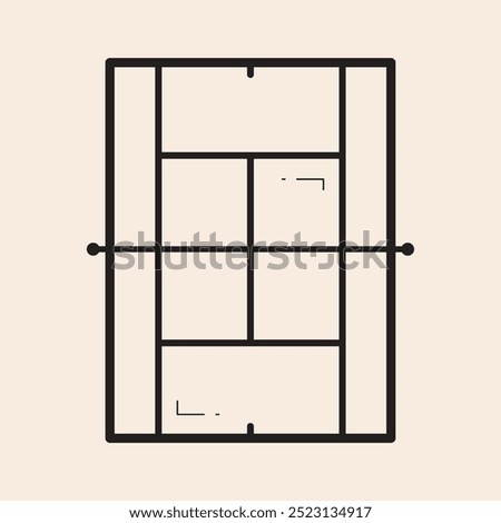 2D Tennis Court with cool lines and reflexes vector outline icon. Design ready to use in multiple projects like websites, apps, shops, videos, games, sport equipment, marketing among others