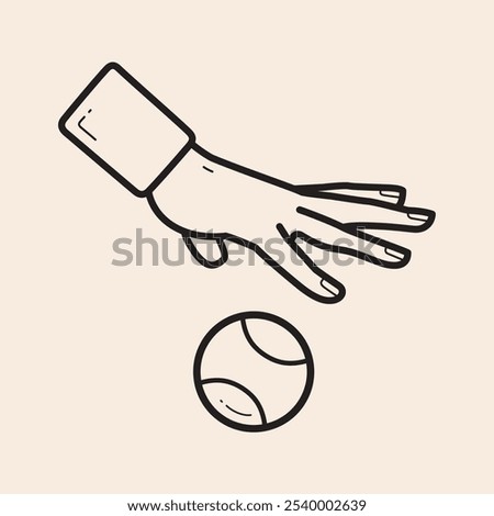 Hand Bouncing a cute and funny Tennis Ball with wristband vector outline icon. Design ready to use in multiple projects like websites, apps, shops, games, sport equipment, marketing among others.