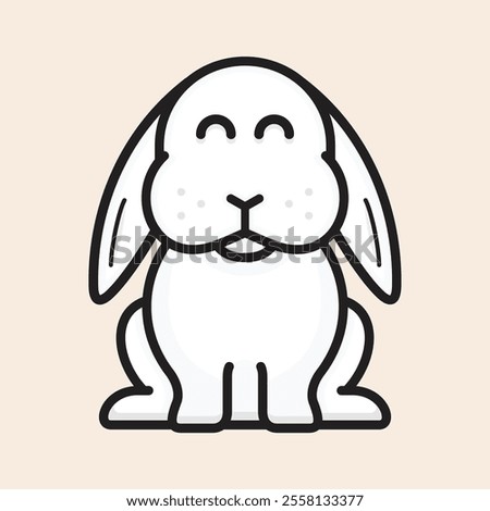 Cute and cool white rabbit with long ears, freckles, feet, noose and full body filled vector icon