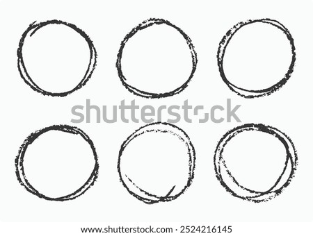 Hand-drawn black crayon ovals and circles, hand-drawn Circle scribble marks or signs, Crayon or marker scribbles. Vector illustration