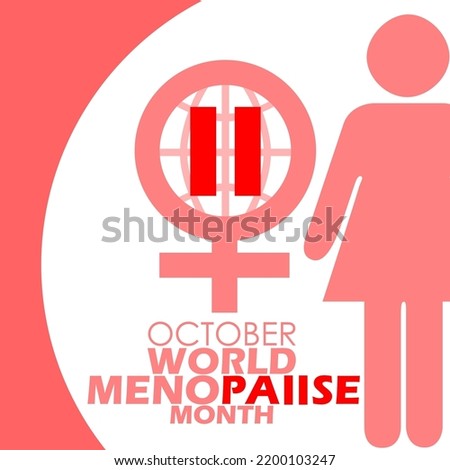 female icon symbol, pause sign and female icon with bold text on white and pink background, World Menopause Month on October