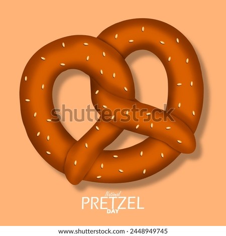 National Pretzel Day event banner. A delicious looking pretzel cookie with topping of sesame seeds on a light brown background to celebrate on April 26th