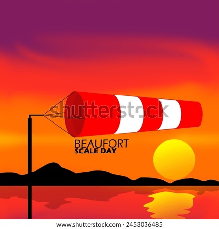 Beaufort Scale Day event banner. A flag to measure wind or speed or windsock at sunset to celebrate on May 7th