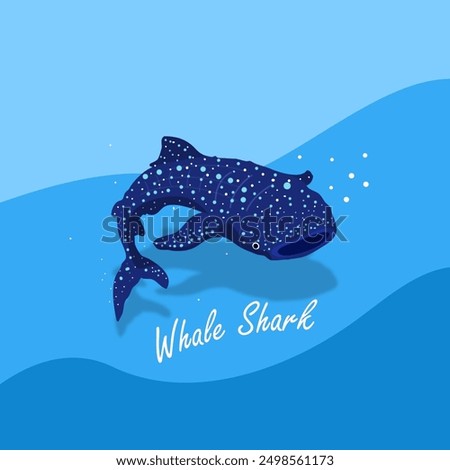 International Whale Shark Day event animal banner. A cute whale shark with text on blue background to celebrate on August 30th