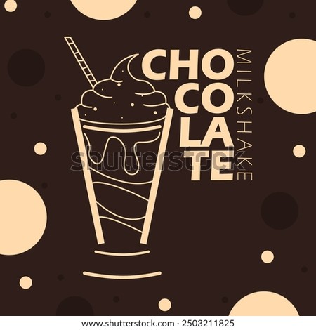 National Chocolate Milkshake Day event drink banner. Line art illustration of a glass of chocolate milkshake on dark brown background to celebrate on September 12th