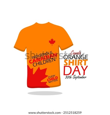 Orange Shirt Day event banner. An orange shirt with a maple leaf, the symbol of Canada with bold text on a white background to celebrate on September 30th in Canada