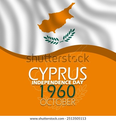 Cyprus Independence Day celebrate on October 1st. Waving flag of Cyprus with bold text and numbers on an orange background