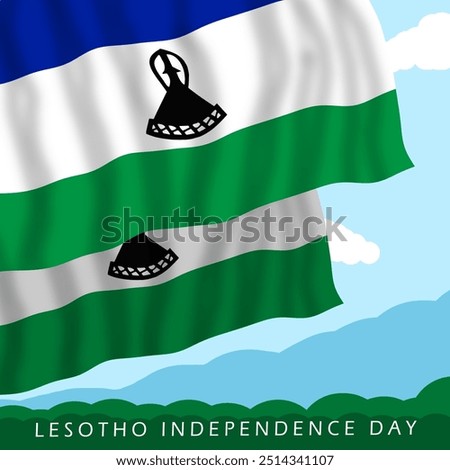 Lesotho Independence Day is celebrated on 4 October. The Lesotho flag flies against a backdrop of mountains.