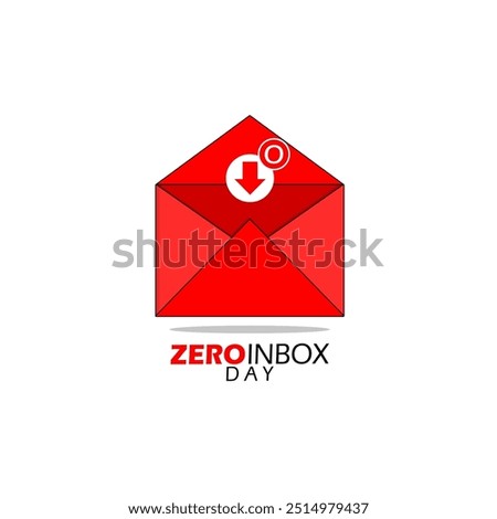 Zero Inbox Day celebrates on October 6th. Red envelope with zero incoming data notification indicator on white background.