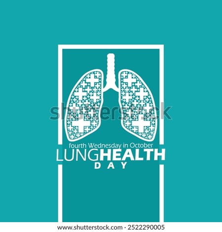 Lung Health Day celebrates on fourth Wednesday in October. Illustration of a filled lung with health symbols on a teal background. Event health banner.