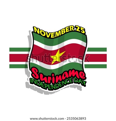 Suriname Independence Day to celebrate on November 25th. Suriname flag flying on white background. Happy independence day.