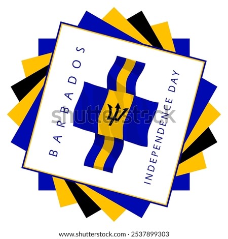 Barbados Independence Day to celebrate on November 30th. Flying Barbados flag with ribbons in frame on white background. Happy Independence Day.