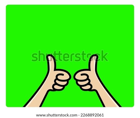 Two hand with four finger do thumbs up sign on green background