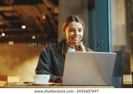 Similar – Image, Stock Photo Stylish young woman in black hat outdoors