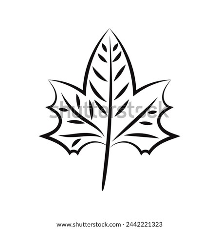 Autumn maple leaf Black line sign Vector illustration flat design Isolated on white background