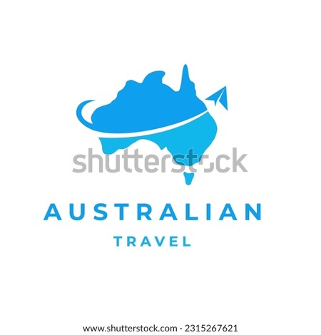 Australia travel logo design, Australia map with plane logo design inspiration