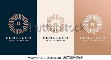 set of Simple house logo with creative modern outline concept circle. template Premium Vector