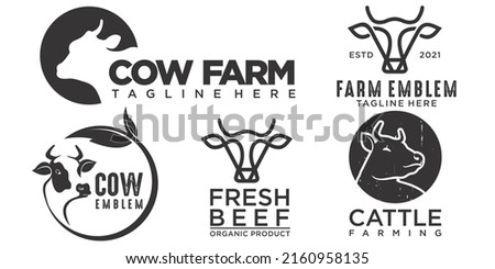 icon set Cow head silhouette emblem logo label. Vector illustration.