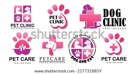 Veterinary icon set Logo or Pet care clinic medical vector design.combination cat and dog.