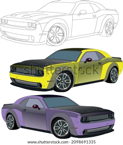 muscle car outline and
illustration american , 