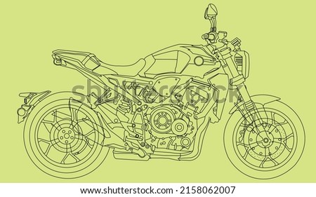 Honda motorcycle vector illustration coloring page for adults for drawing books. Line art picture. High speed vehicle. Graphic element. Black contour sketch illustrate Isolated on yellow background