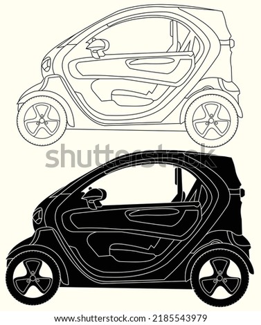 Renault Twizy,easy to use,editable and layered,sketch automobile,Adult coloring page line art for book and drawing
