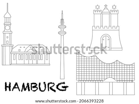 Hamburg's landmarks - Michel, Elbphilharmonie, coat of arms, television tower