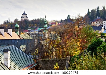 Panorama in Banska Stiavnica old mining city, Slovakia nument
