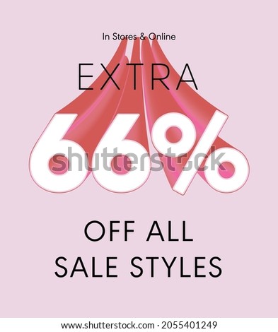 Extra 66% off all sale styles in stores and online, Special offer sale 66 percent discount 3D number tag voucher vector illustration. season label summer sale coupon promo banner holiday