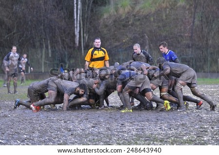OVIEDO, SPAIN - JANUARY 31: Amateur Rugby match between the Real Oviedo Rugby team vs Crat A Coruna Rugby in January 31, 2015 in Oviedo, Spain. Match played at Oviedo with victory for Real Oviedo.