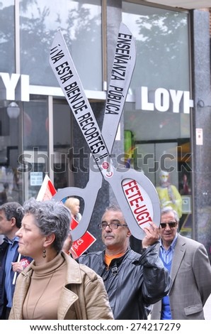 GIJON, SPAIN - MAY 1: Manifestation summoned by the UGT and CCOO labor unions to celebrate Labor Day in May 1, 2015 in Gijon.
