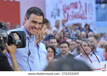 GIJON, SPAIN - MAY 8: Rally of the Spanish Socialist Workers\' Party (PSOE) in May 8, 2015 in Gijon, Spain. Pedro Sanchez, General secretary of the Spanish Socialist Workers\' Party (PSOE).