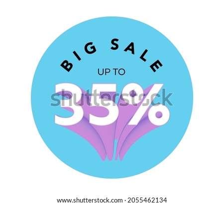 Big sale up to 35% off all sale styles in stores and online, Special offer sale 35 percent discount 3D number tag voucher vector illustration. season label summer sale coupon promo banner holiday